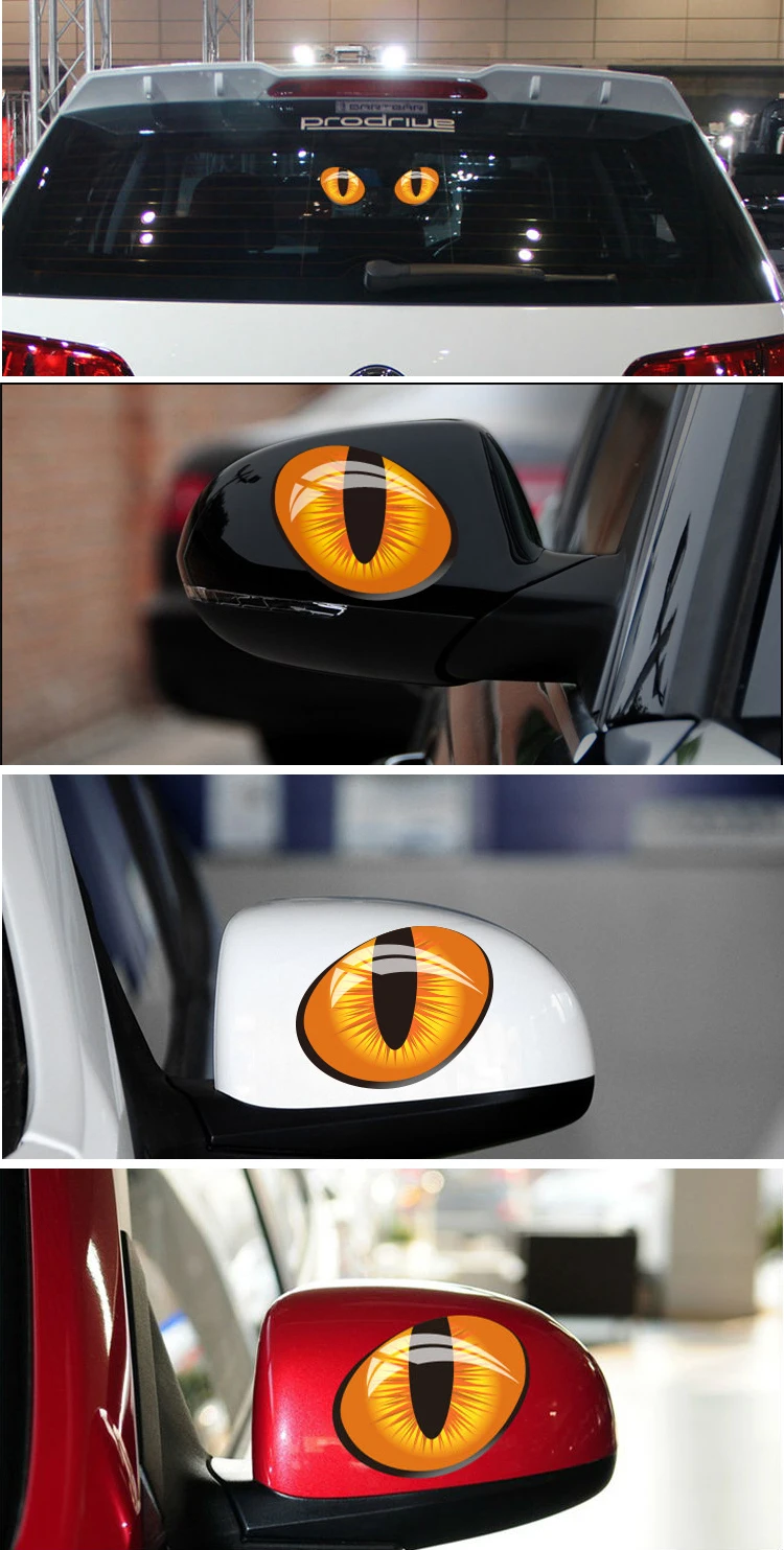2pcs Cute Simulation Cat Eyes Car Stickers 3D Vinyl Decal Car Head Engine Cover 