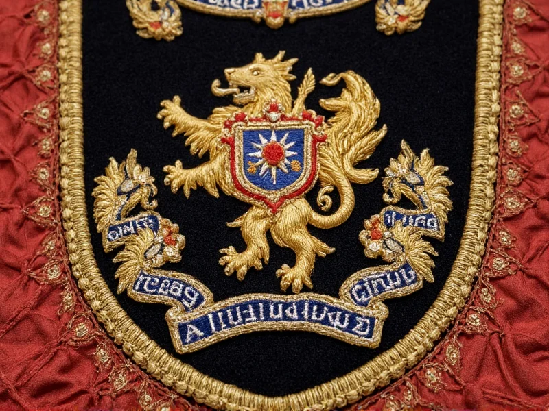 Embroidered Alliance tabard with lion crest on display