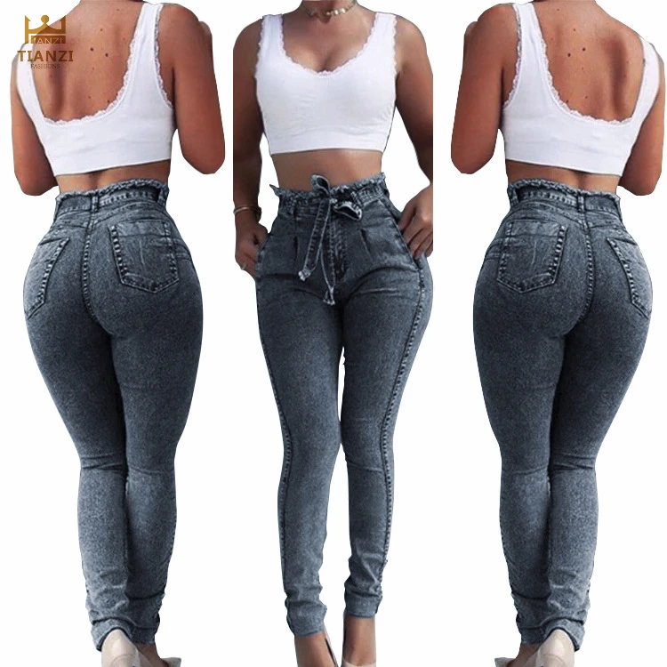 HD2220 - women casual denim jean bandage bodycon pants