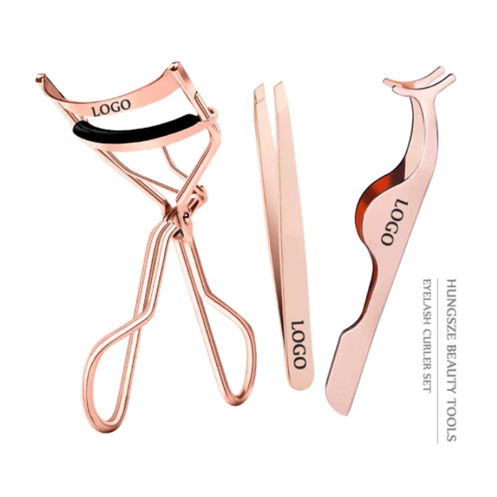 

Top Quality Eyelash Curler Eyelash Tweezers Set with Private Labels Rose Gold