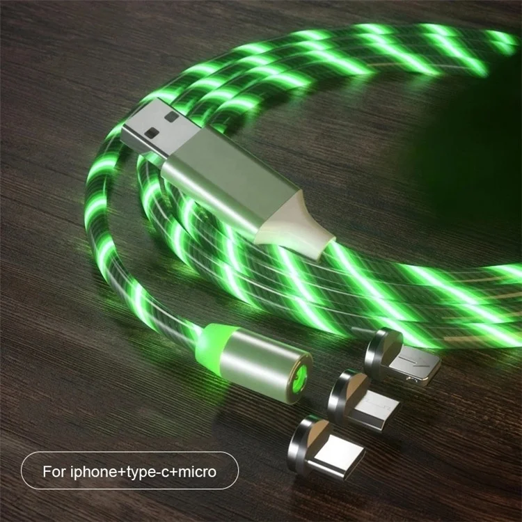

3 in 1 LED Glow Flowing Magnetic Charger USB Led Cable Micro USB Type C Charging All in One Magnet Cable, White,green,blue,red