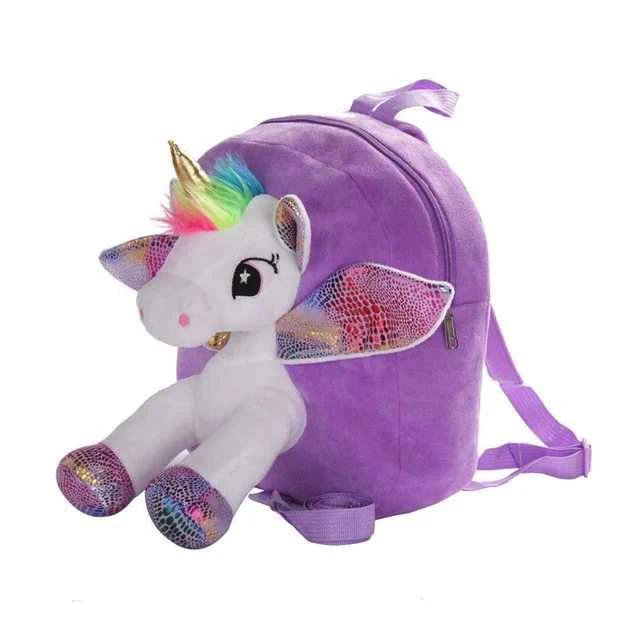 

Fashion Unicorn Fur Backpack Children's Cute Cartoon Schoolbag Girls Travel Plush Bag Mochila Unicornio, As picture