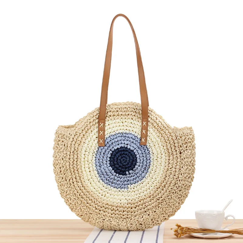 

OEM striped hollow Moroccan natural large straw beach tote bag woven rattan straw bag, Picture