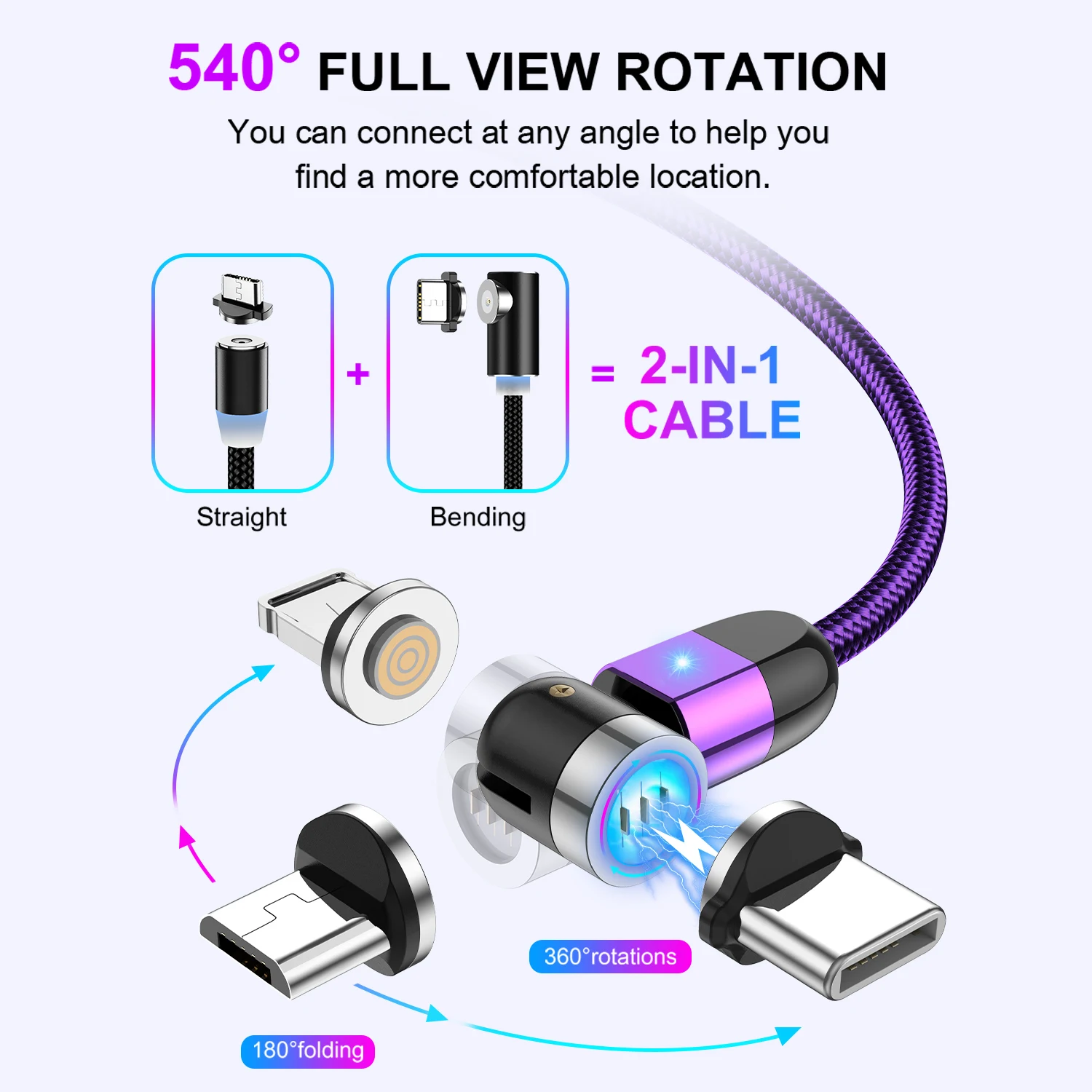2020 3 in 1 USLION New Magnetic USB Cable Fast Charging Micro USB Type C Mobile Phone Cable For Samsung iPhone magnet data cable - ANKUX.COM