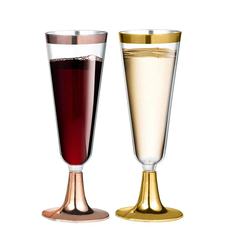 

6 Pcs Disposable Plastic Red Wine Glass Champagne Flutes Glasses Cocktail Party Wedding Drink Cup Christmas Western Cuisine Cup, Gold