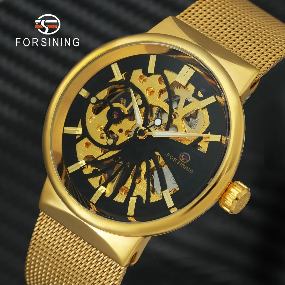 

Top Brand Luxury Forsining Men Mechanical Watch Skeleton Dial Golden Royal Fashion Thin Unisex Mesh Watch automatic watch, According to reality