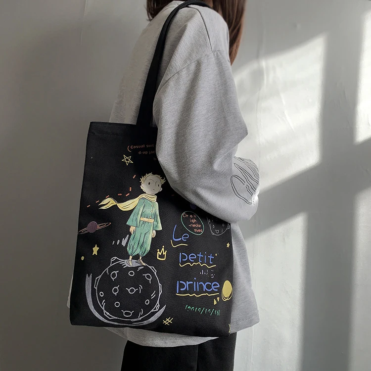 

YASEN 2022 New Arrival Women Canvas Bag Korea Ins Style Cute Cartoon Printing Large Capacity Cotton Shopping Tote Bags