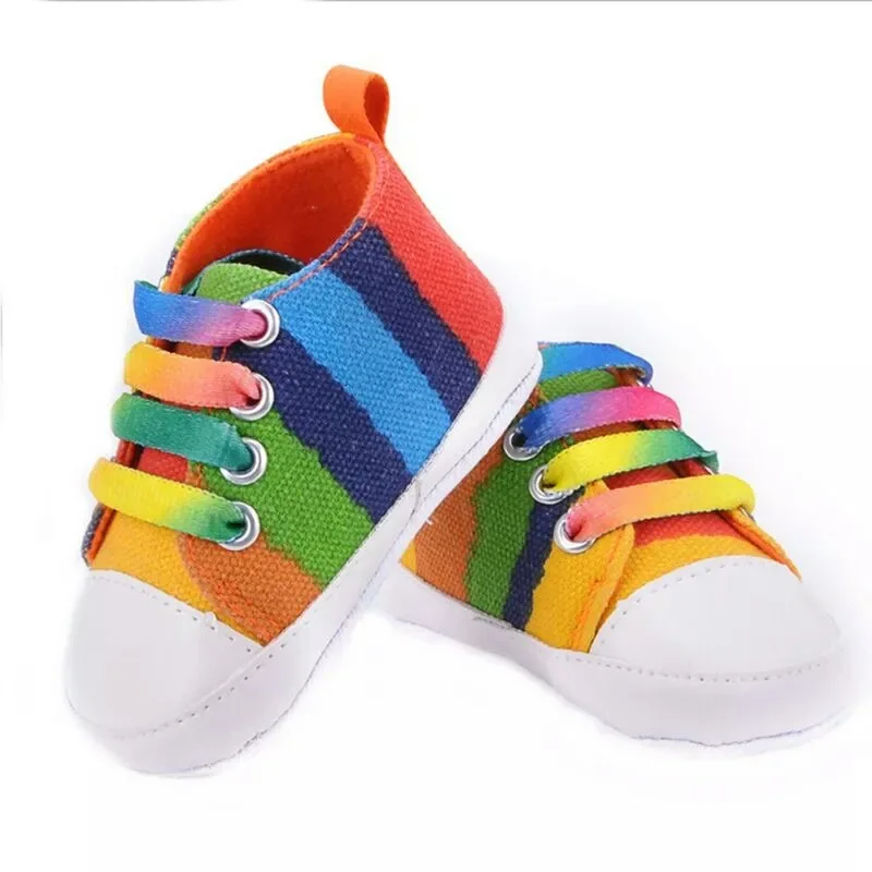 

Fashion Rainbow canvas soft sole toddler shoes Plaid kids shoes