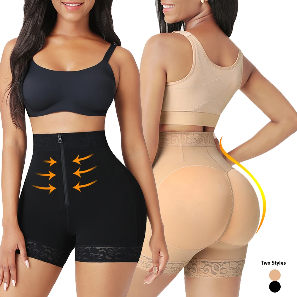 

In Stock Now Shapewear High Waist Slimmer Boyshorts Tummy Control Butt Lifter Shorts With Front Zipper