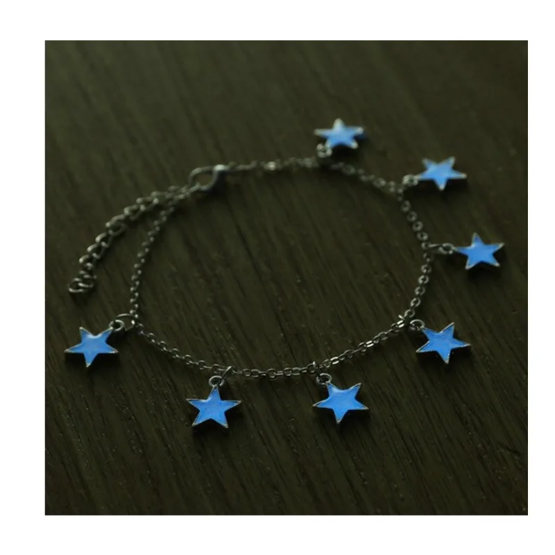 

2021 New Arrival glow in the dark Luminous Lady Beach Winds Blue Pentagon Star Tassel Bracelets for Women