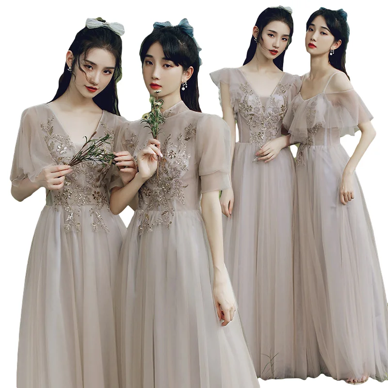 

2020 new wedding girlfriends dress sister group female long fairy temperament dress bridesmaid dress, White