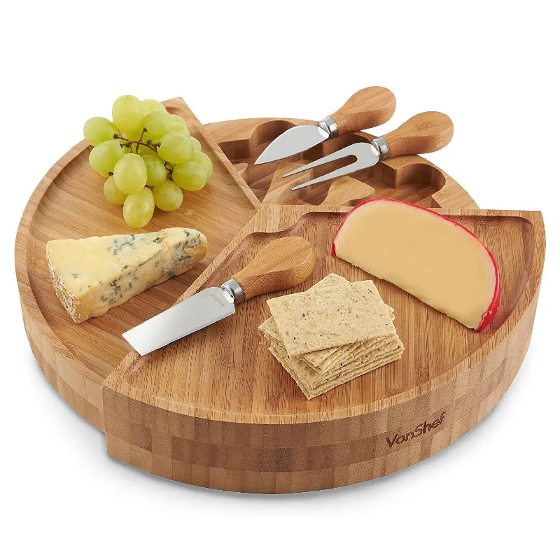 

Amazon's best-selling bamboo cheese board, round cheese cutting board, cheese pizza cutting board for home use, Wooden color