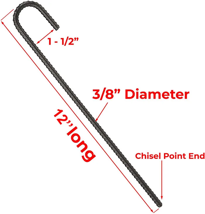 10 Pack 3/8"*12''j Hook Rebar Anchors Ground Stakes Heavy Duty Curved