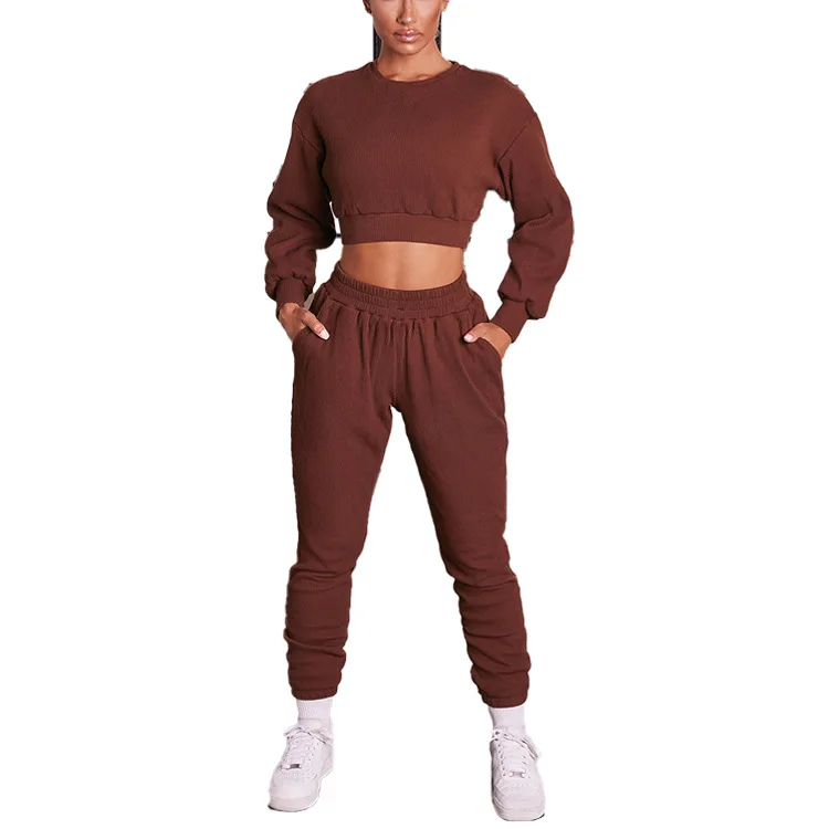

2 Piece Set Women Sweatsuits Casual Sweatshirt Top Pocket Sweat Pants Suits Autumn Two Pieces Tracksuit