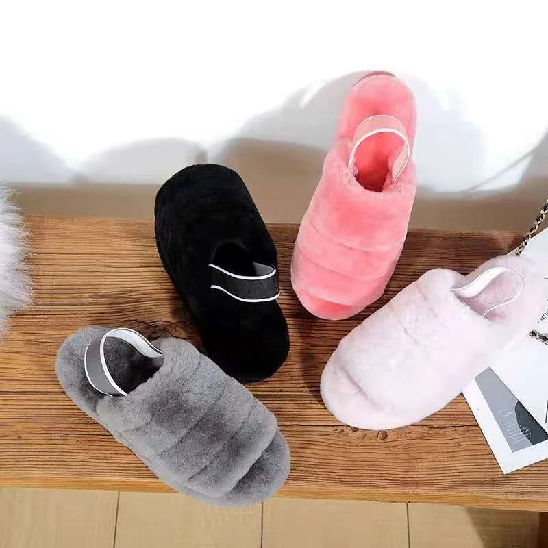 

summer fashion 2021 new flip-flops slippers for girls flat women's genuine Australian wool sandals, Green/pink/