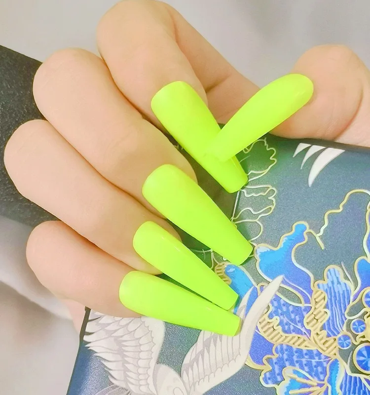 

2021 Set Natural Straight Private Label Ready To Wear Colorful Full Nails Artificial False Finger