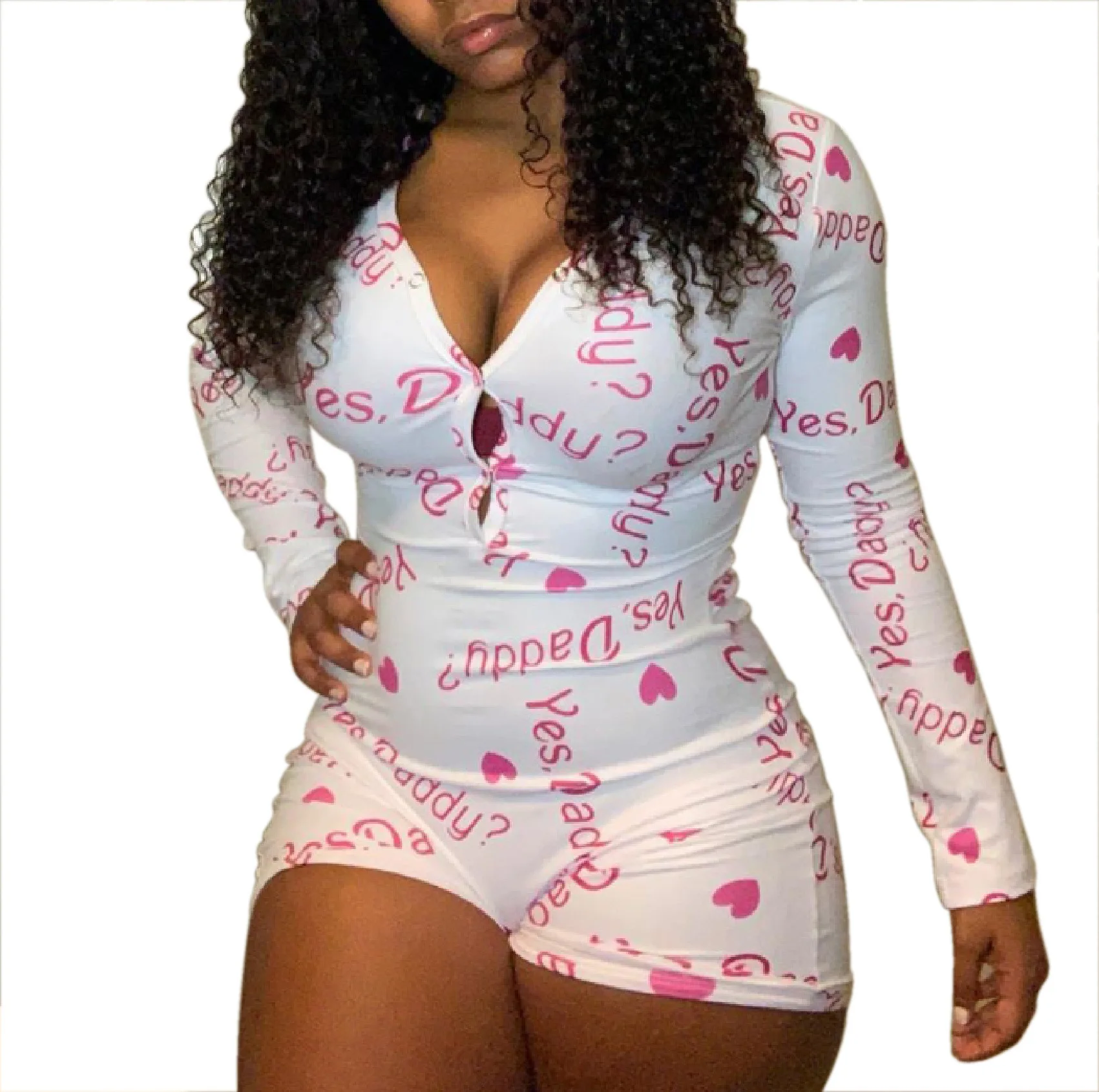 

New Style Ladies Sexy V-neck Jumpsuit Pajamas Large Size Romper Sleepwear, Shown
