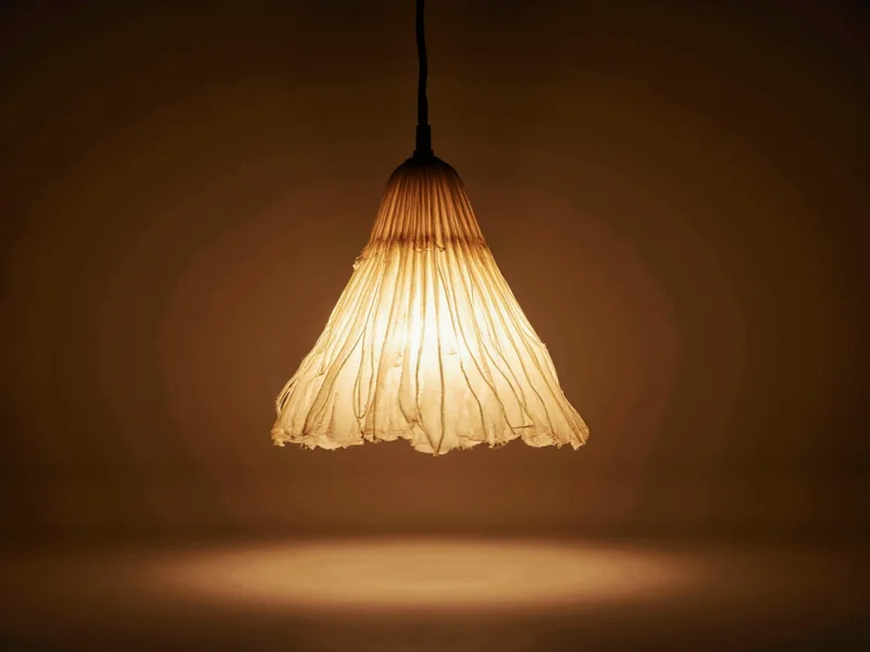 Fabric scrap pendant light with LED bulb