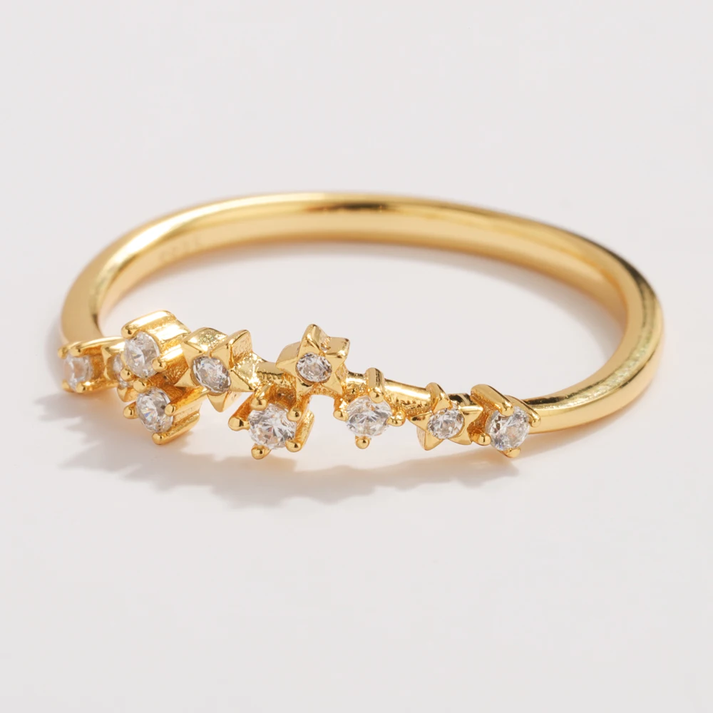

Joacii New Shiny 925 Sterling Silver Star Shaped Fashion 18K Gold Plated Natural Zircon Rings