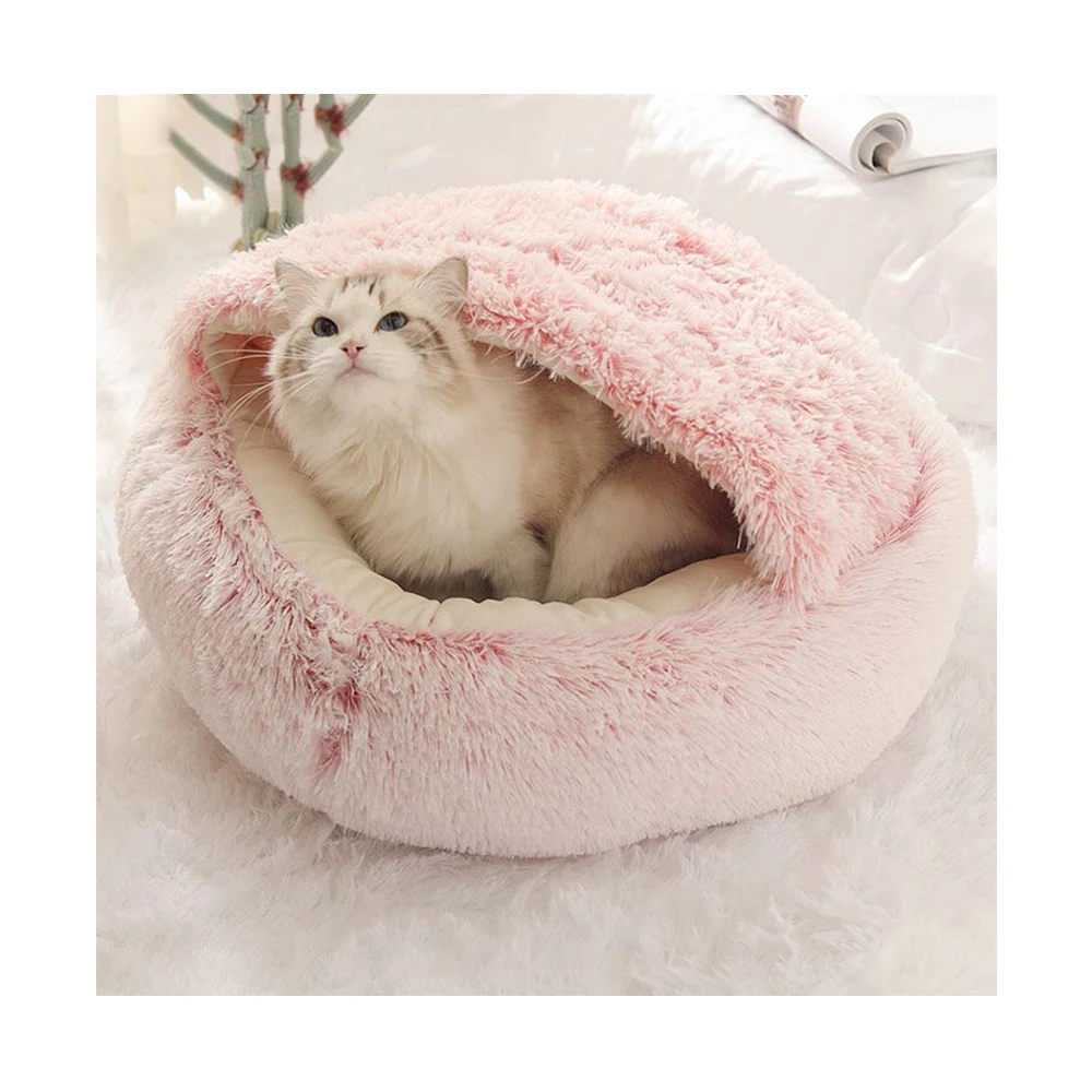 

Custom Personalized Winter Warm Cama Para Gato Pet Dog Wholesale Washable Luxury Large Small Round Cave Sofa Fluffy Soft Cat Bed, Pink,grey,green,brwon;customized color