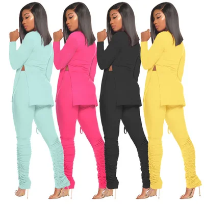 

B14785A 2020 Ready to ship hot fashion lady pure color pants set, As picture