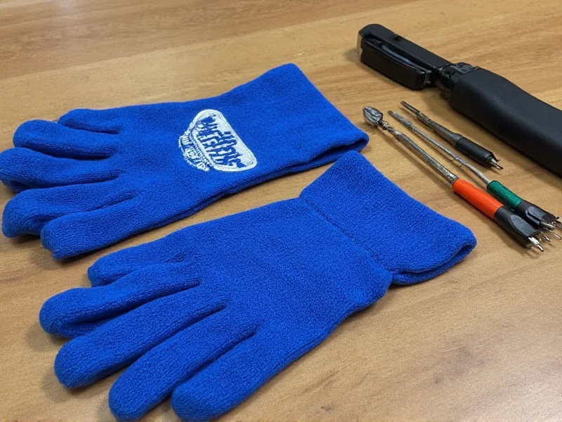 Blue Buzz 2.0 glove components laid out on workbench