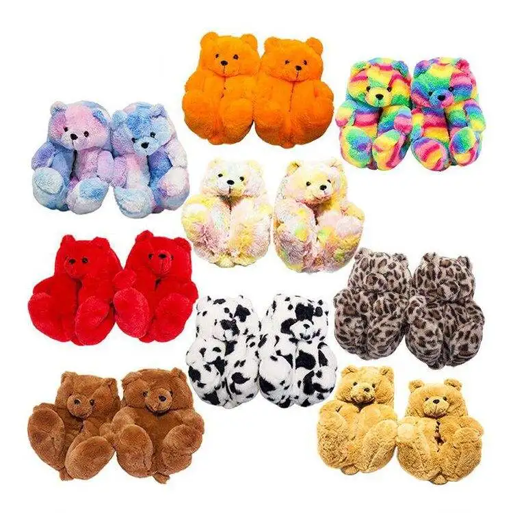 

Custom Christmas gift Stuffed Plush Teddy Plush Bear Slipper House women and kids slippers Hot warm Teddy Bear Slippers