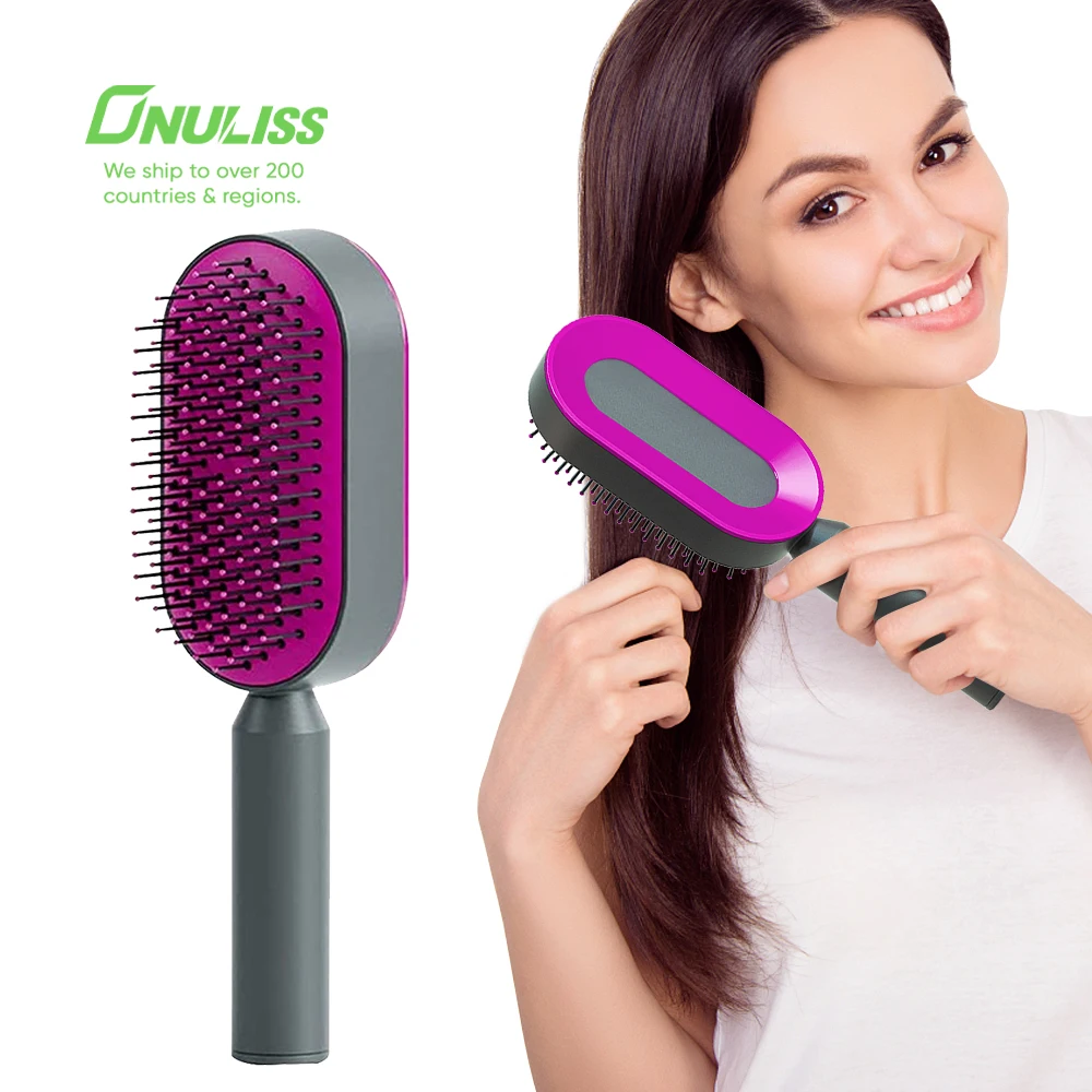 Premium One-key 3D Air Cushion Massager Brush Self Cleaning Hair Straightener Comb for Self Styling