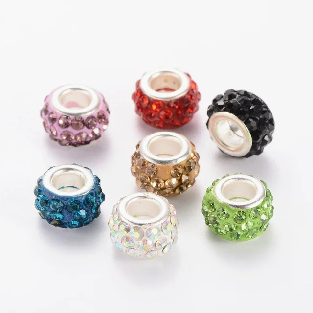 

Mixed Color 11mm Polymer Clay Rhinestone Large Hole European Beads Rondelle for Jewelry Making