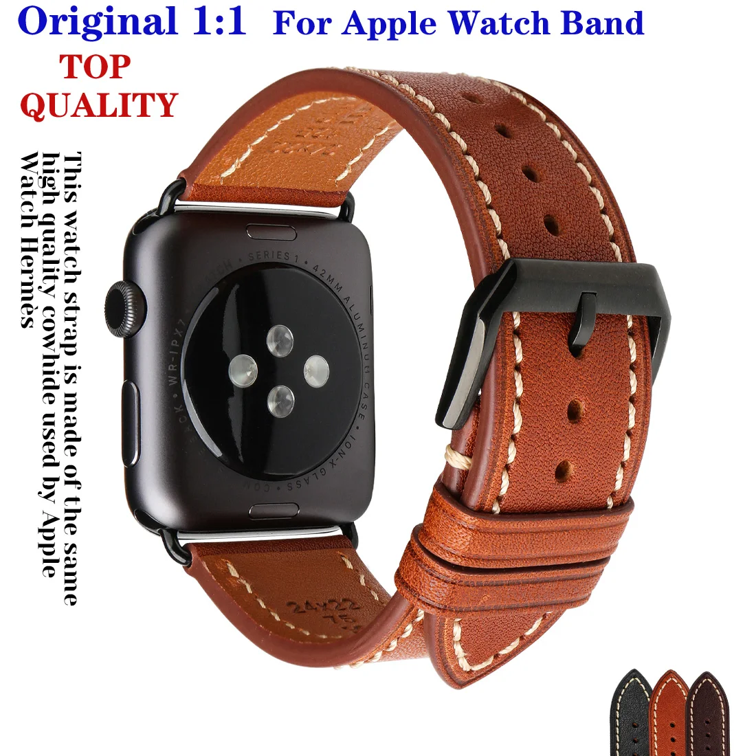 

Top Quality Watch Band For Apple Watch 44mm 40mm 42mm 38mm Series 6 SE 5 4 3 Bracelet Leather Strap For iWatch Accessories, Black, light brown, dark brown