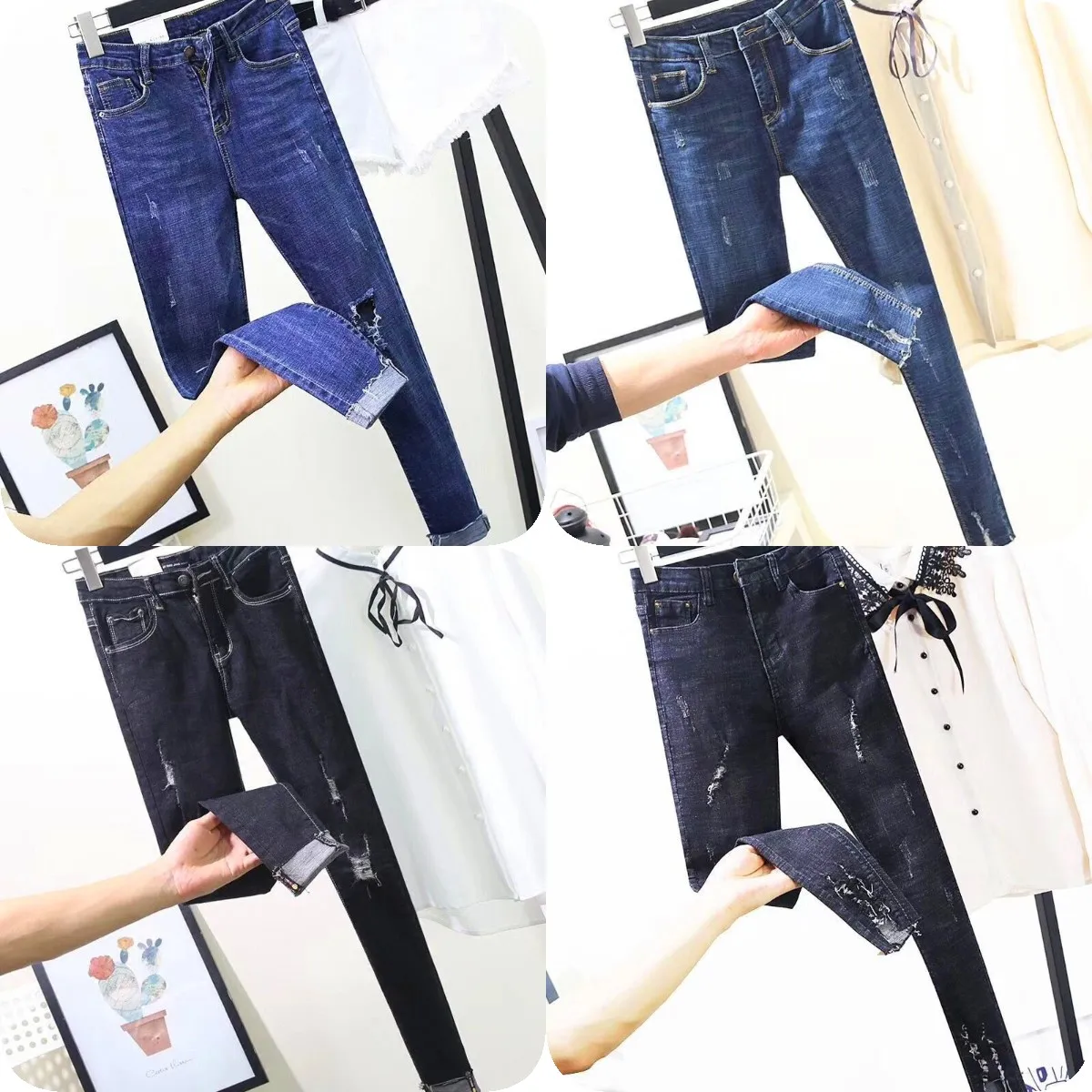 

Factory jeans autumn winter mid - waist Korean version of women's elastic jeans trousers wholesale foreign trade