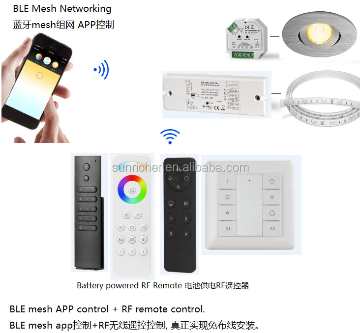 BLE mesh remote control BLE mesh controller 24v BLE mesh led controller with app control and remote control