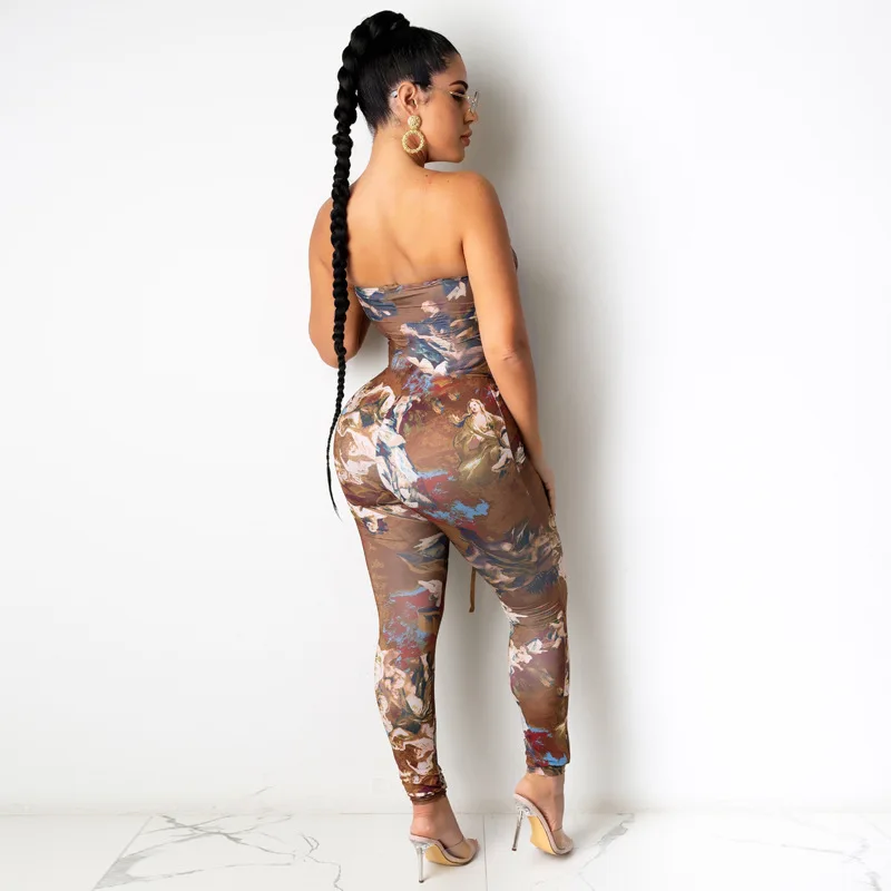 

Oil Painting Totem cheap sexy skinny backless lace up romper corset jumpsuit women