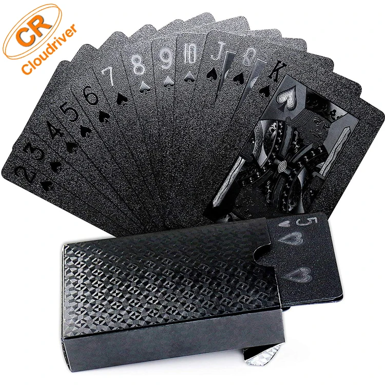

Table Games Gift Durable Plastic Black Playing Cards Cool Black Embossing Shinny Foil Playing cards
