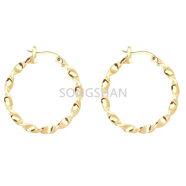 

Cheap customised fashion jewelry 18k gold plated twisted hoop stainless steel earrings