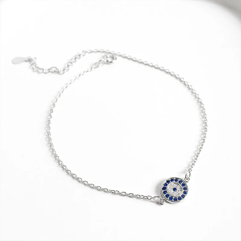 

S925 Sterling Silver Demon Eye Anklet Bracelet for Women Turkey Blue Eye Anklet for Beach