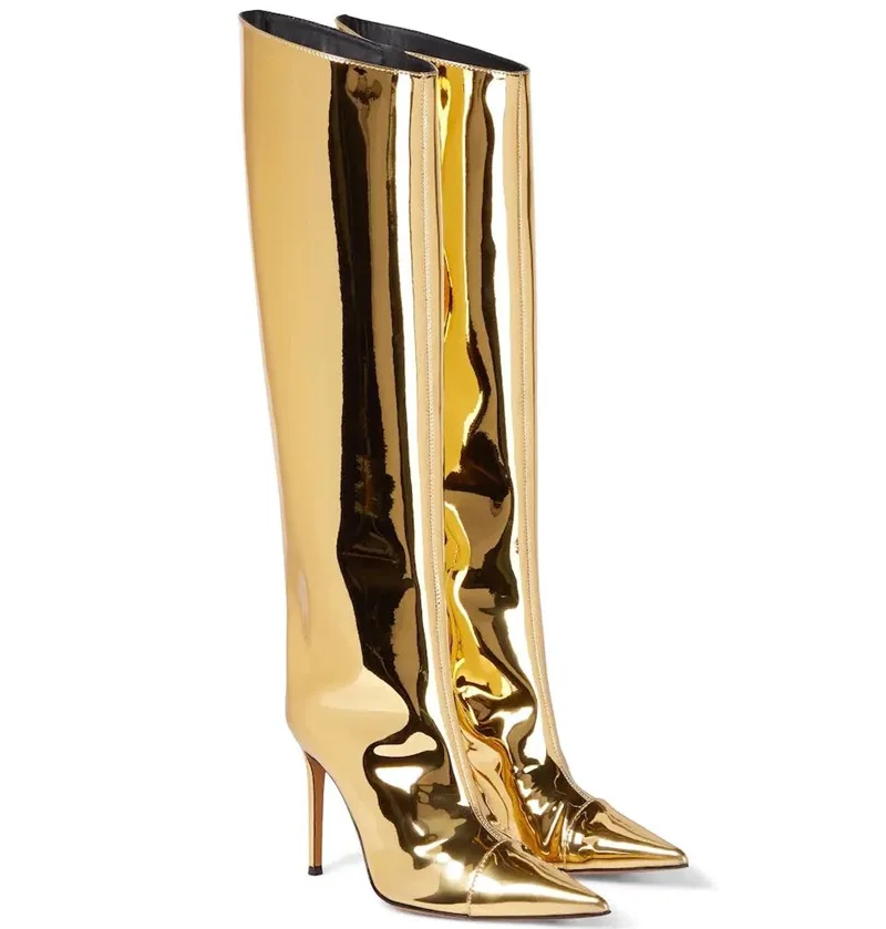 

Fashion Design Autumn Stiletto High Heels Patent Leather Silver Gold Women's Boots Side Zipper Thigh High Boots, Customized color