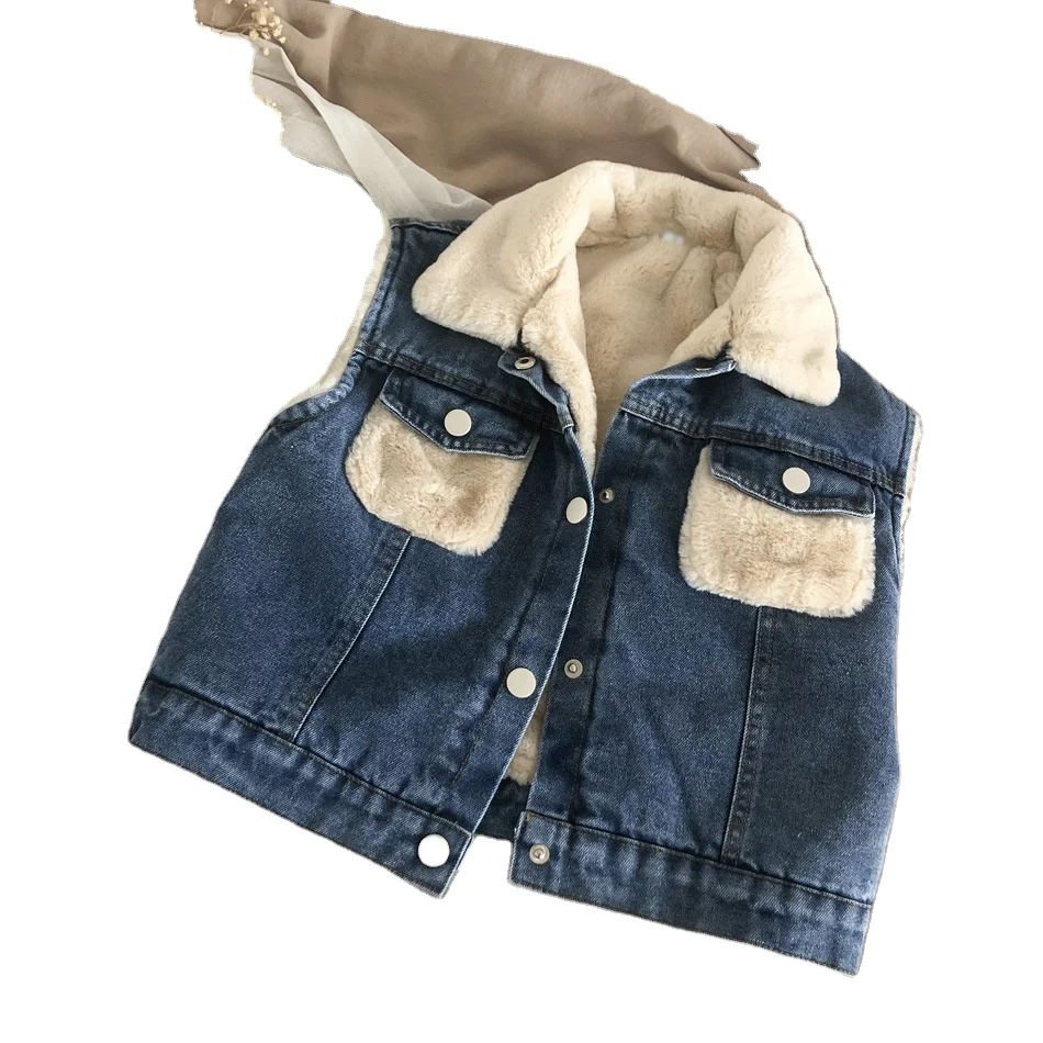 

Children's South Korean version of winter lamb cowboy baby padded vest ocean style girls coats for wholesale, As pic shows, we can according to your request also