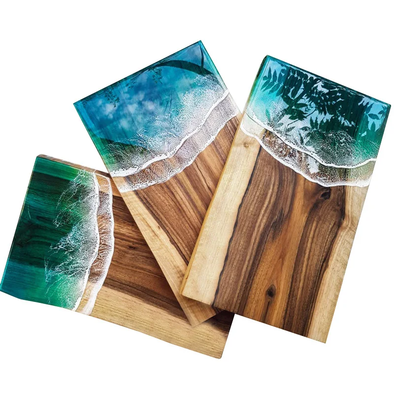 

16*9 inch wooden design art decor olive walnut wood and epoxy resin cutting serving board for vegetables