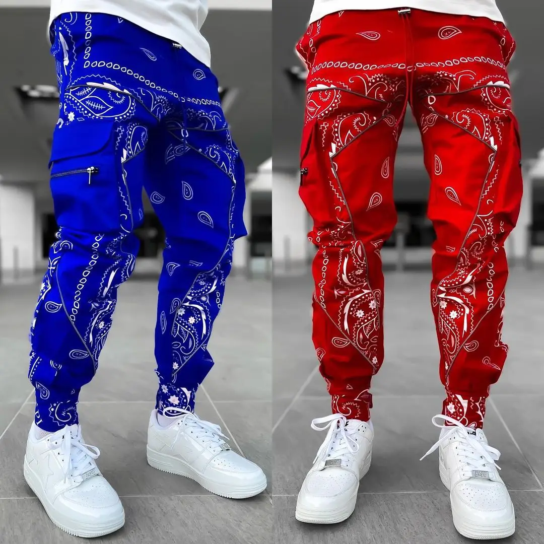 

JY Men's overalls multi-pocket 4XL 5XL hot bandana print plus size trousers casual pants strapped sports pants, Custom color or our colour stock