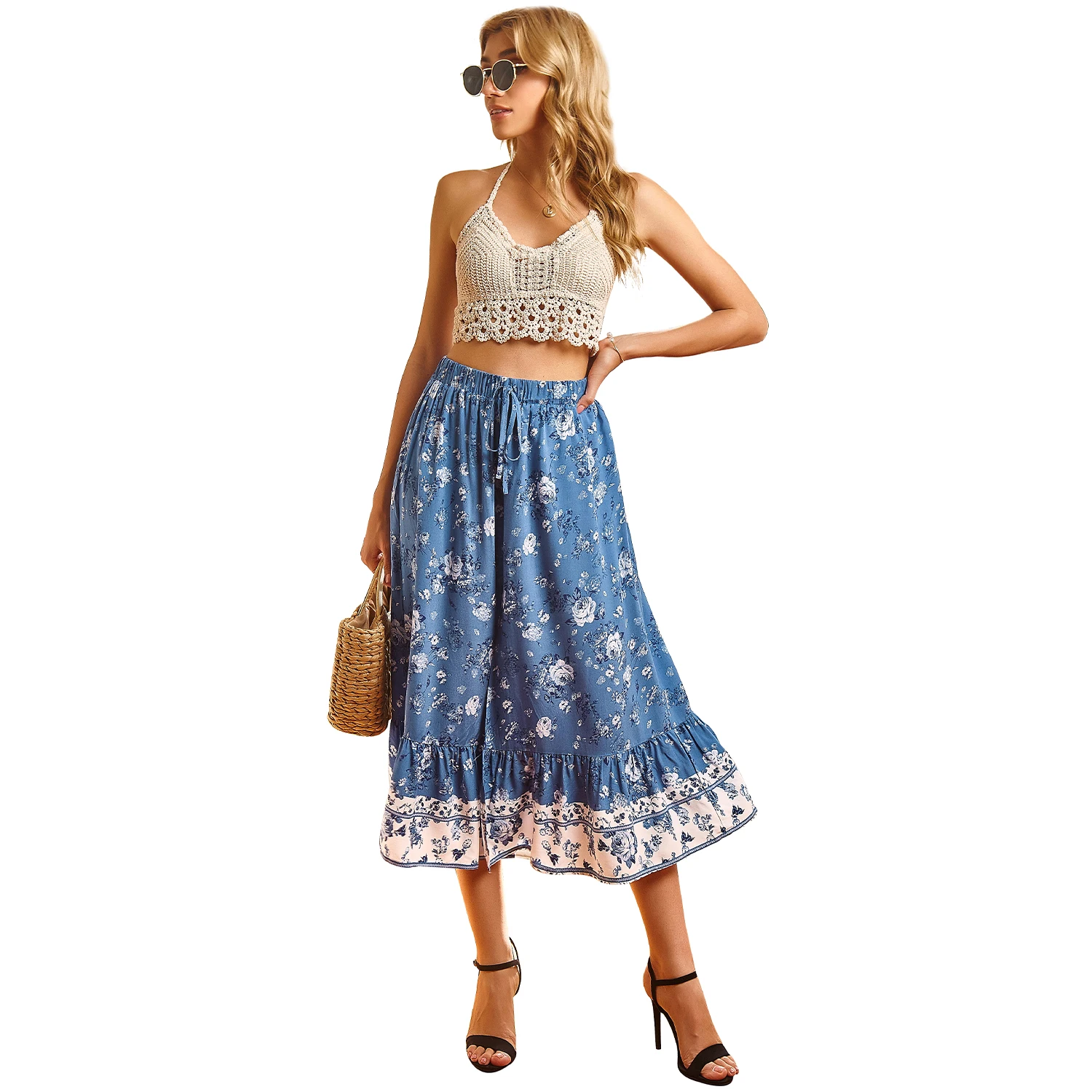 

Spring And Summer European And American Women's Temperament Pleated Print Skirt