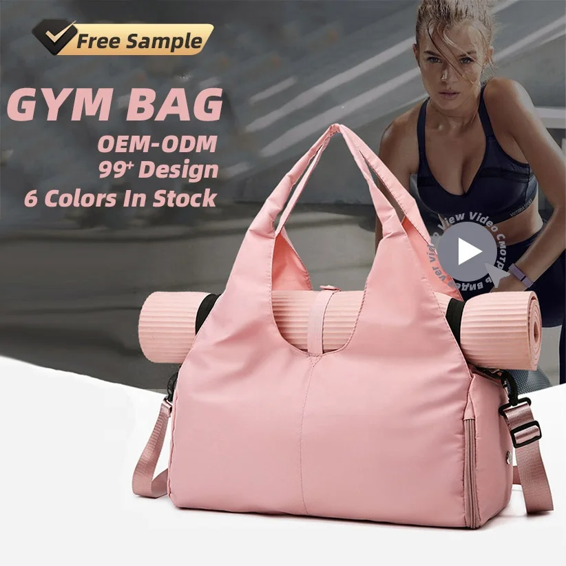 

Custom Logo 6 Colors Waterproof Breathable Side Shoe Pockets Travel Swim Dance Gym Bag with Top Yoga Mat Elastic Strap Holder
