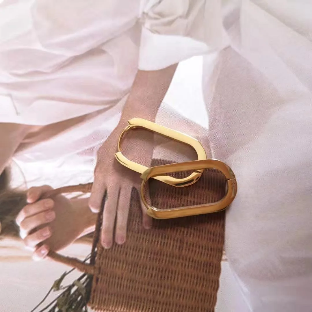 

Korean Fashion U Shape Gold Hoop Earrings High Polished 18K Gold Plated Earrings Stainless Steel Jewelry Women, Gold,silver