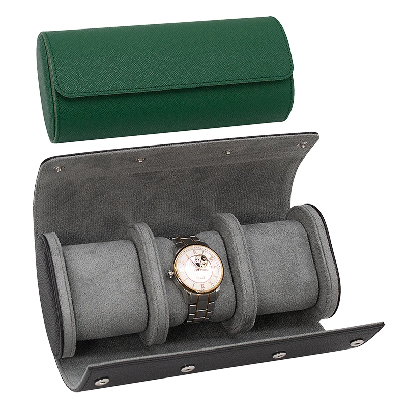 

Watch Roll Leather Luxury Travel Watch Case For Men Women, Black/green