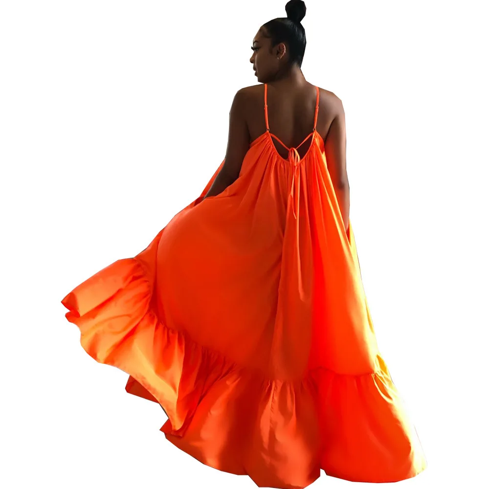 

2021 Summer Fashion Casual Dress Beach Evening Party Dress Solid Large Pendulum Sleeveless Ruffle Holiday Plus Size Women Dress, Blue/green/white/orange/red/pink/yellow/black