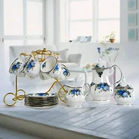 

high quality 15 pcs blue floral coffee cup fine bone china tea set