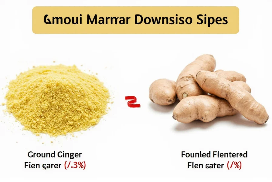 Comparison of fresh ginger root and ground ginger powder in measuring spoons