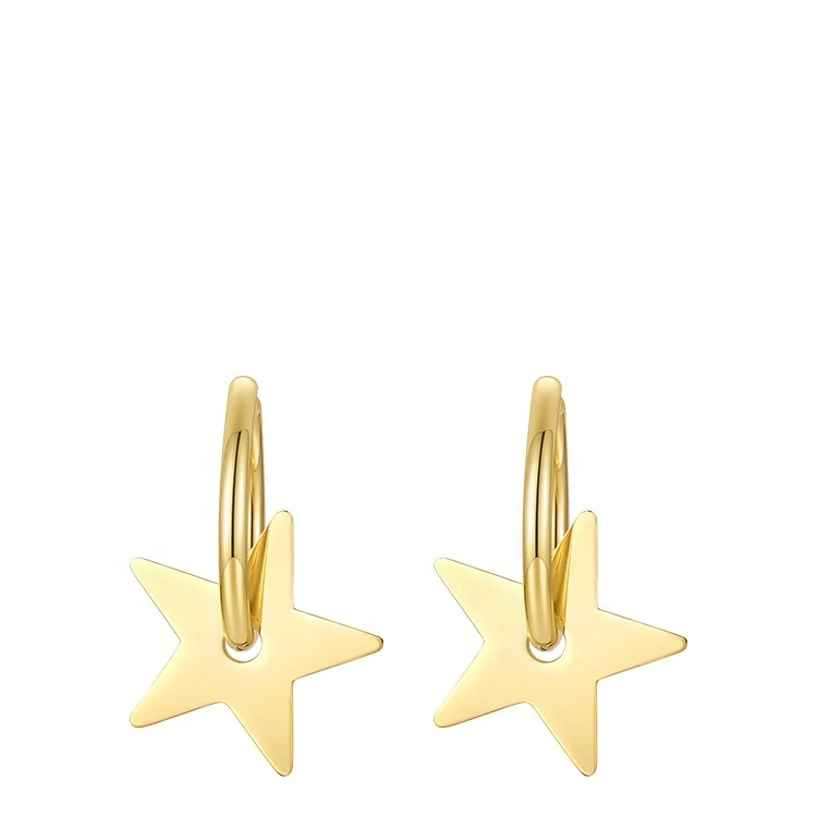 

Latest High Quality 18K Gold Plated Stainless Steel Jewellry Simple Circle Shaped Five Pointed Star Earrings E211238