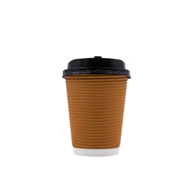 
8oz 10oz 12oz Hot Drink Biodegradable Ripple Wall Coffee Paper Cups with Lids 