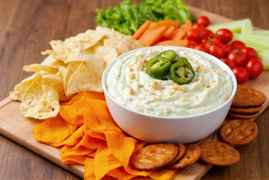 Jalapeño-Popper-Suppe mit Dippern wie Tortilla-Chips und Gemüsesticks